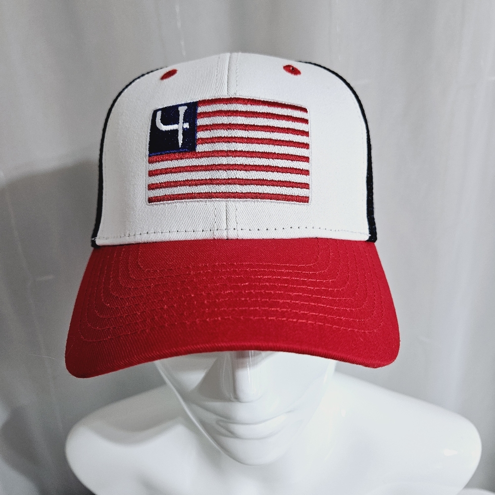 Short Par 4 - Adjustable Mesh Snap Back Golf Cap With Embroidered US Flag Patch